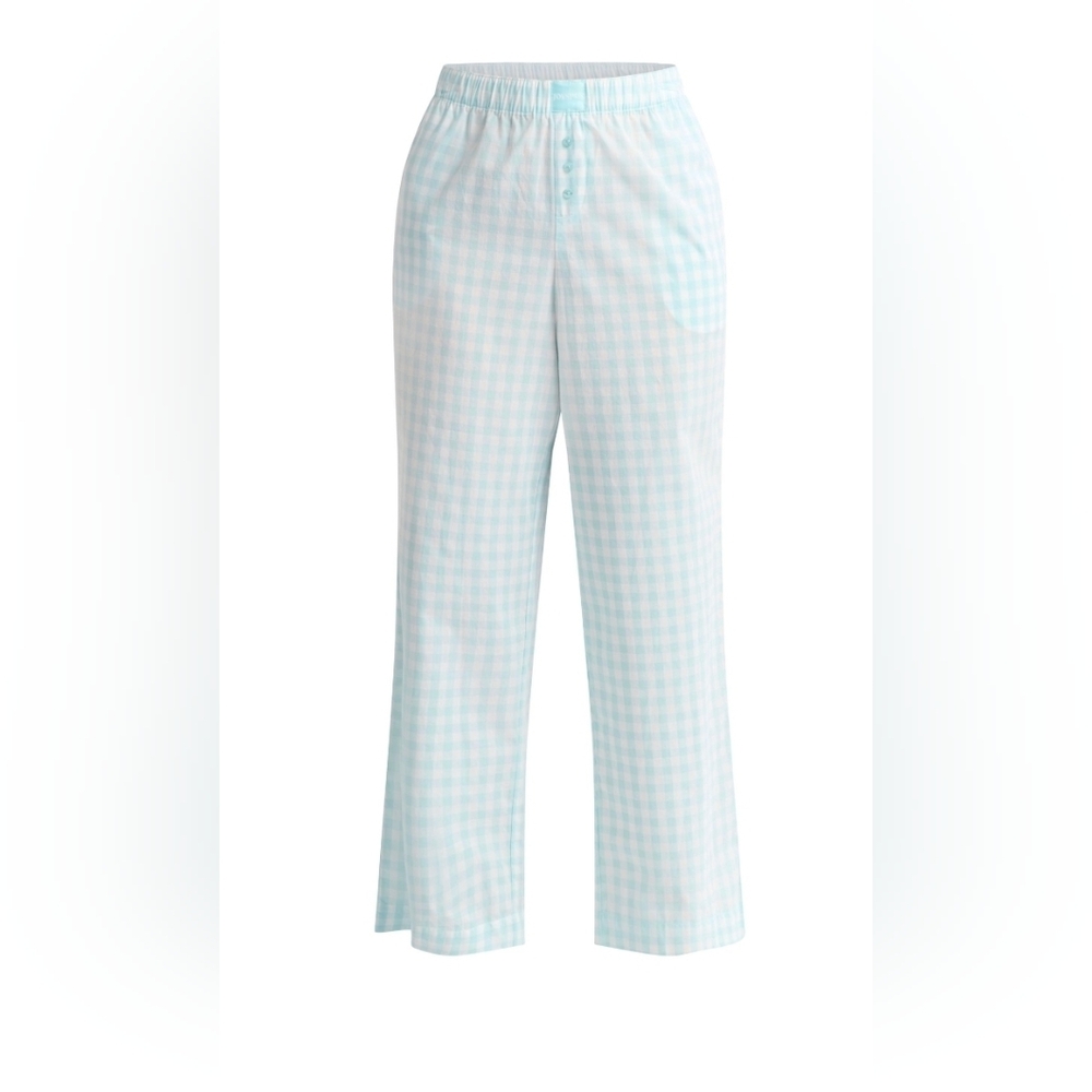 Joyspun NEW Aqua Cloud & White Gingham Cotton Pull On Pajama Pants - XL